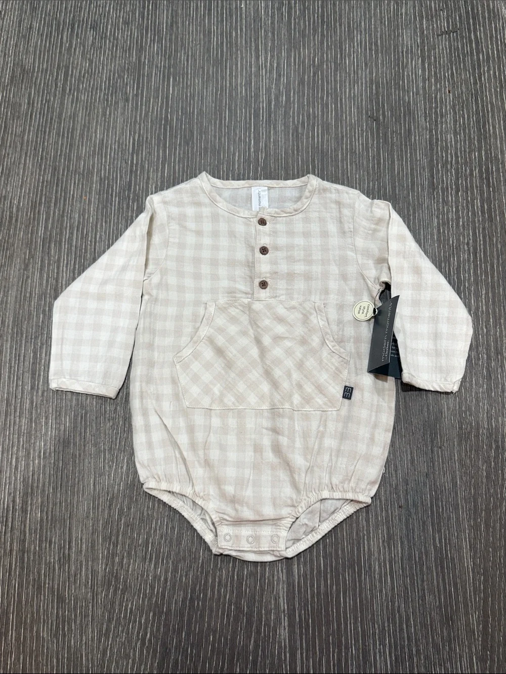 NWT Size 6-9 Months Modern Moments Neutral Plaid Long-Sleeve  Romper